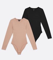 New Look 2 Pack Light Brown and Black Long Sleeve Bodysuits
